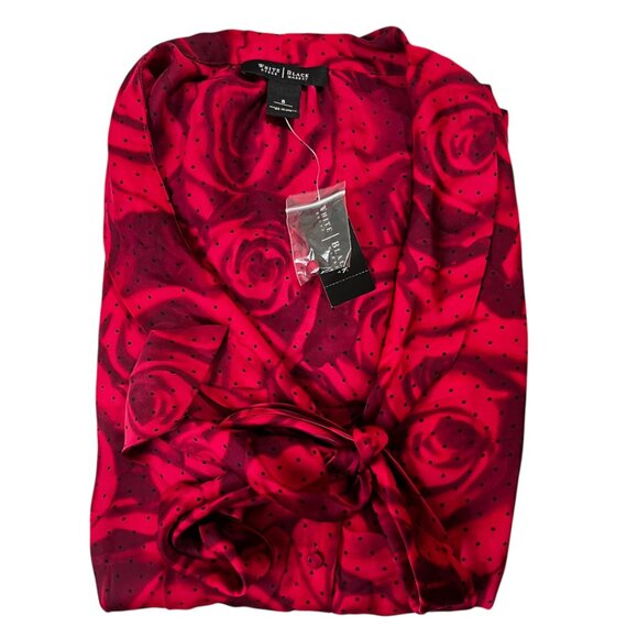 WHBM women's blouse 8 red rose print button down long sleeve top satin feel NWT - Picture 9 of 9